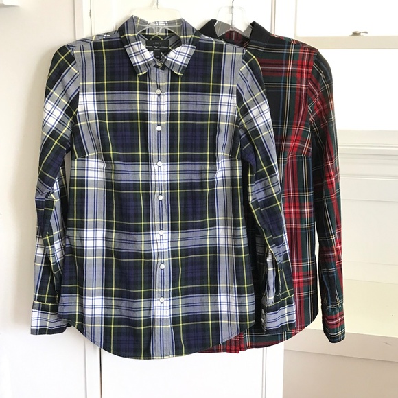 J. CREW Perfect Plaid Button Down Cotton Shirt Bundle Blue Red Boys Size 2T - Picture 1 of 16